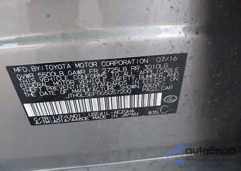 2016 Lexus Ls 460 L from USA, damaged, VIN JTHGL5EF0G5057200